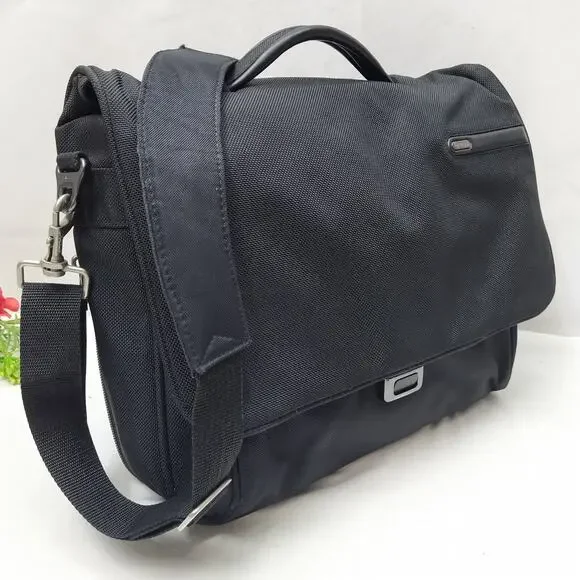 Tumi FXT Ballistic Black Nylon Pushlock Briefcase Messenger Laptop Bag - Picture 2 of 16